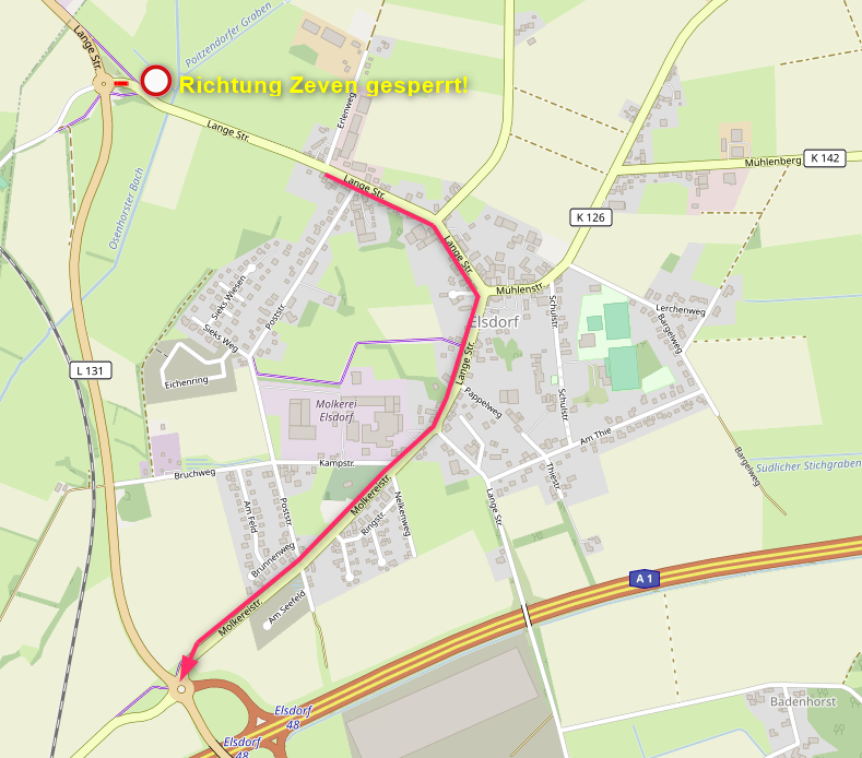 Halbseitige Sperrung der Langen Straße am L131 Kreisel ab 24.07.2024